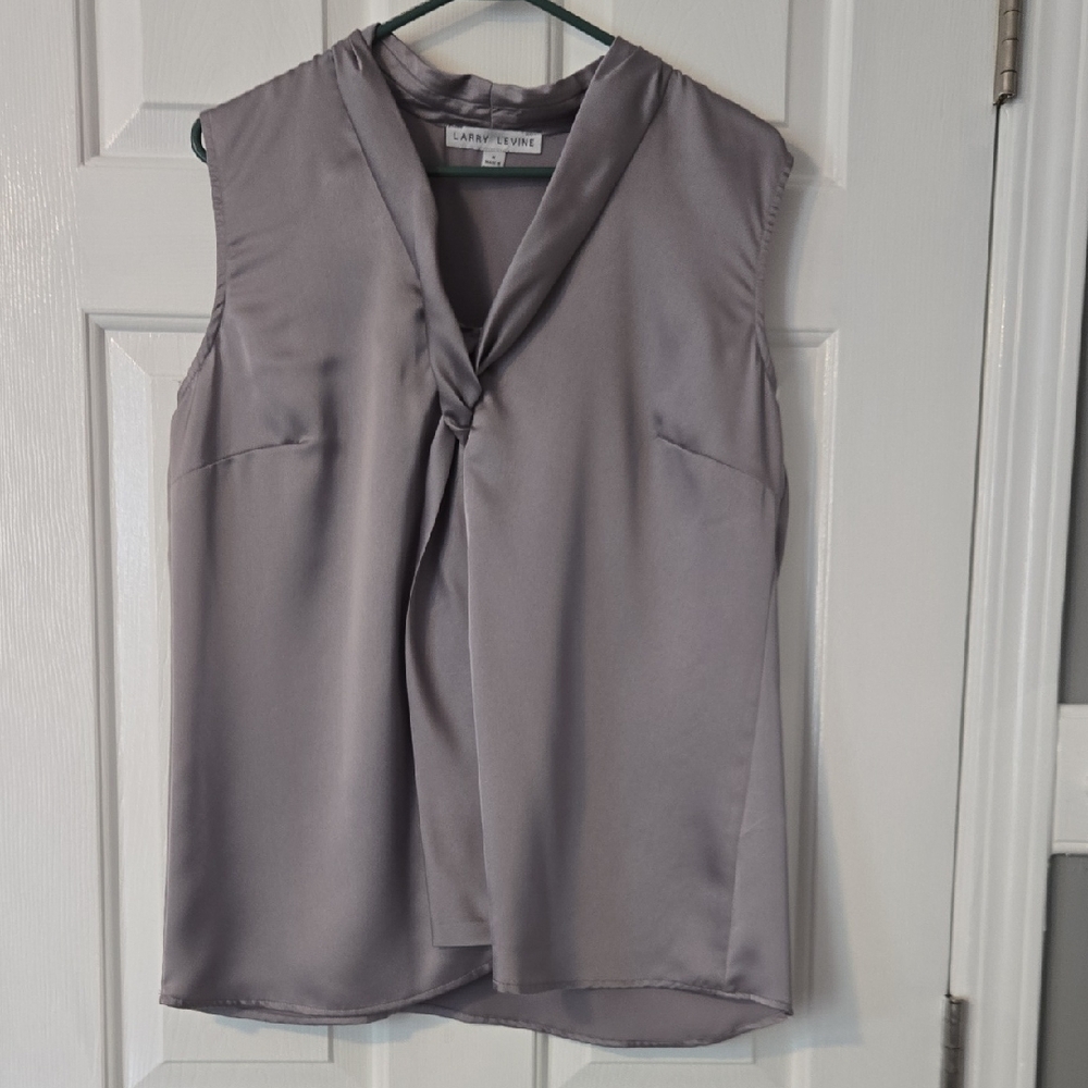 Silver Tie Front Blouse with Mandarin Collar